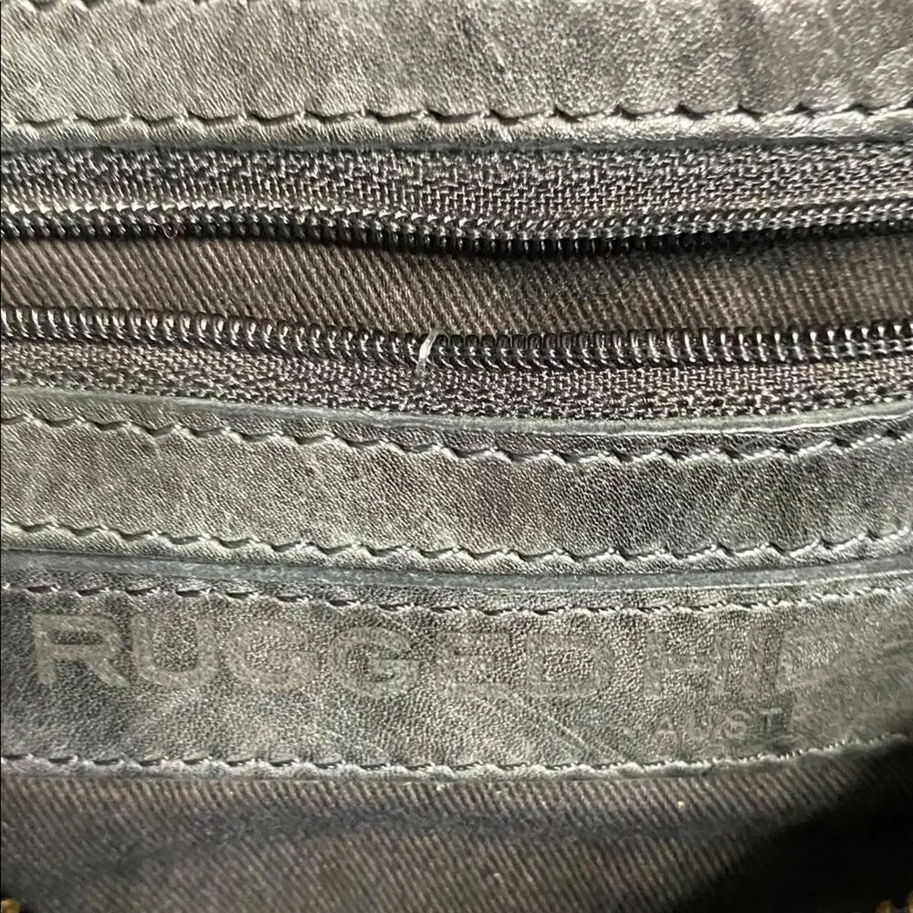 Rugged Hide Australia 100% Black Leather Bag Woven 11”x6”x4” w/ 16” Drop